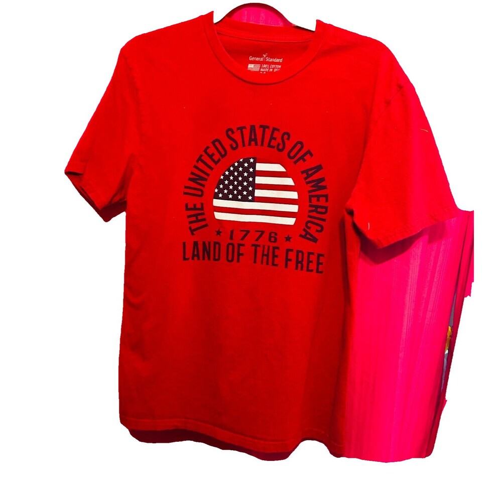 #8702 GENERAL STANDARD AMERICANA FLAG RED TSHIRT SIZE M MADE IN USA